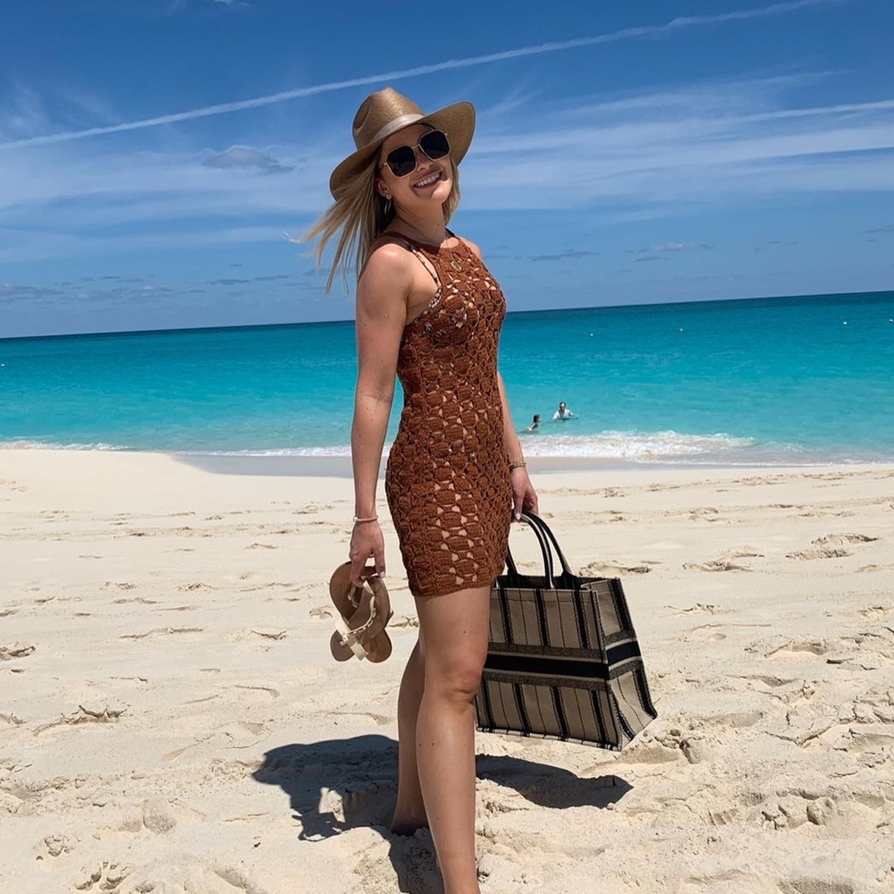 Cult Gaia Burnt Brown Crochet Cover Up